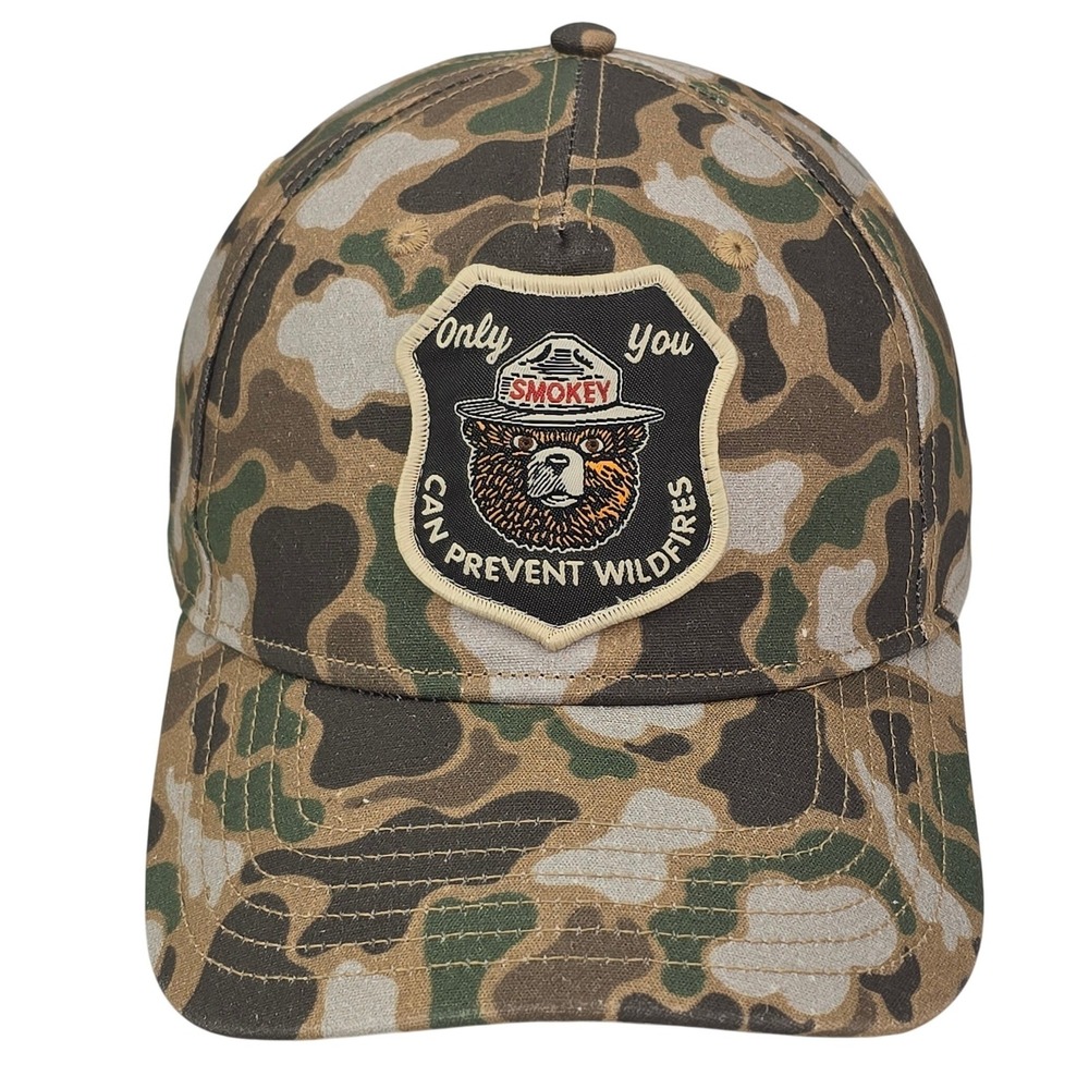 Smokey the Bear Duck Camo Snapback Hat Only You Prevent Wildfires Patch Cap OSFA